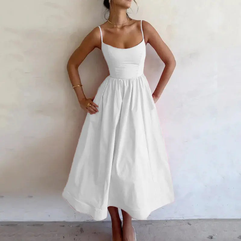 Women's Solid Color Printing Fresh Sweet Sexy Suspender Dress null