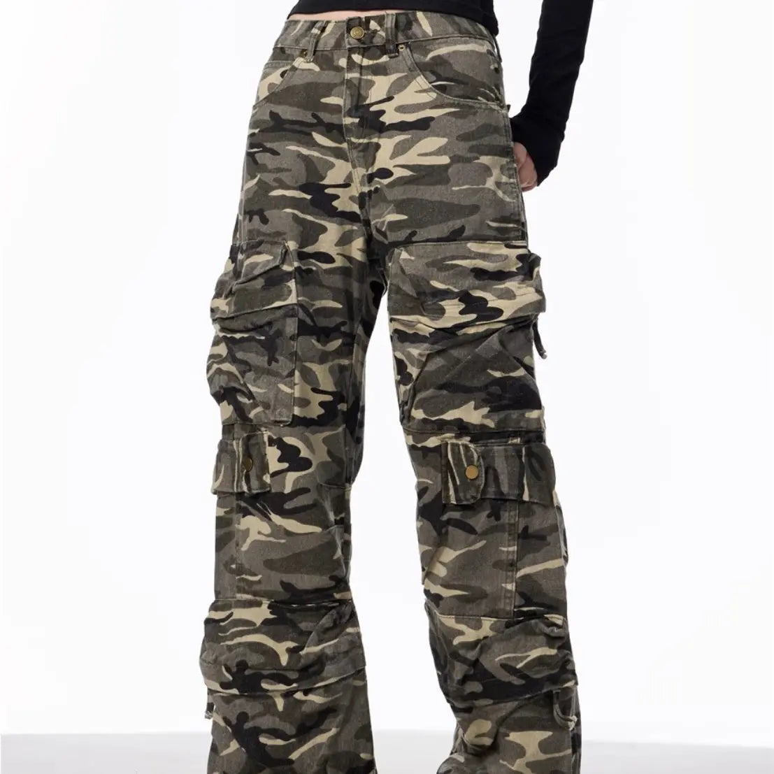 Camouflage Cargo Pants Women's Loose Wide Leg Jeans Nipaaj