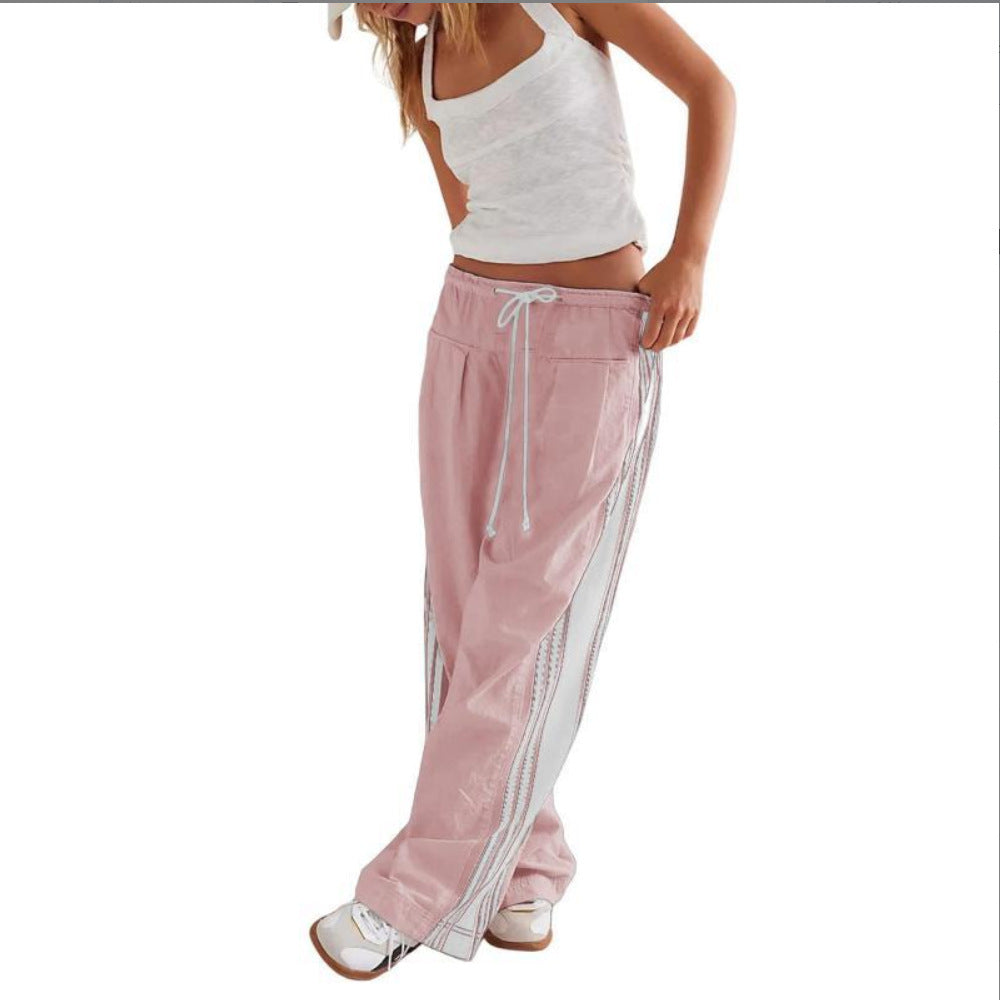 2025 Summer European And American Foreign Trade Women's Clothing New Side Striped Straight-leg Pants Women's Retro Sports Style Loose Temperament Casual Pants