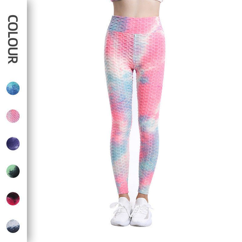 High Waist Workout Bubble Tie-dye Yoga Pants