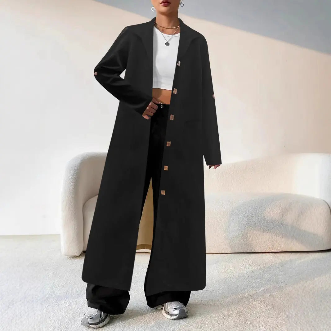 Long Below The Knee Trendy Solid Color Women's Trench Coat null