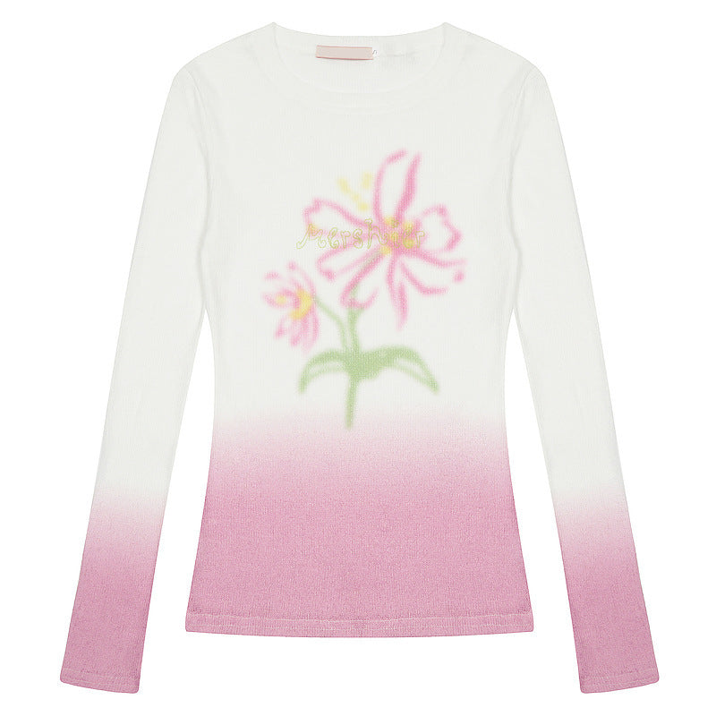 Gradient Flower Long-sleeved T-shirt For Women