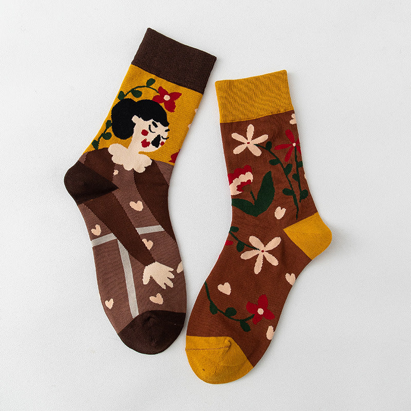 Women's Stockings Cartoon Asymmetry Cotton