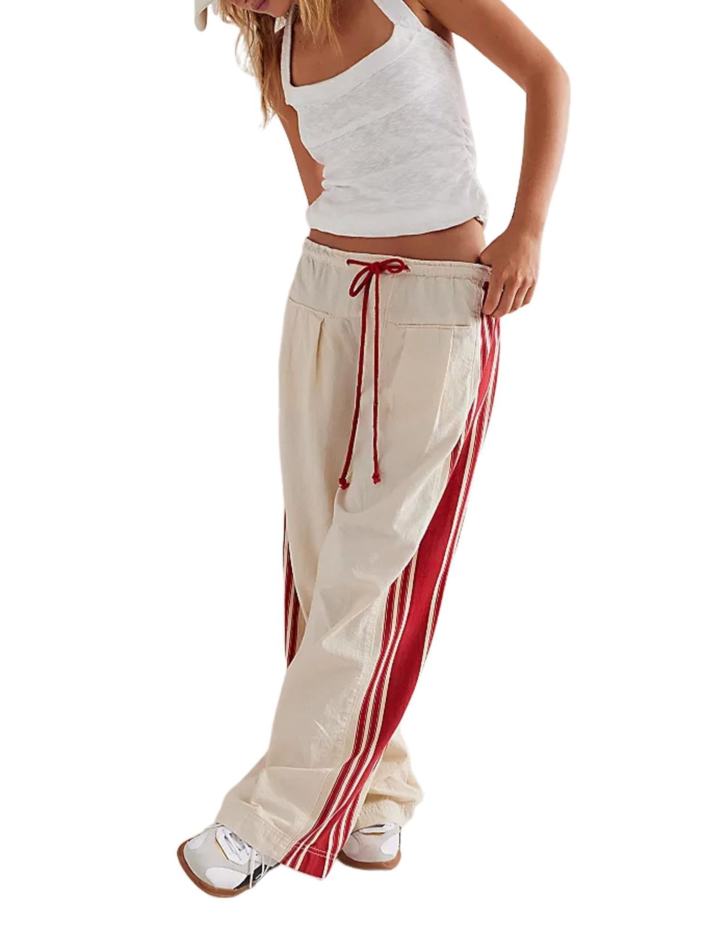 2025 Summer European And American Foreign Trade Women's Clothing New Side Striped Straight-leg Pants Women's Retro Sports Style Loose Temperament Casual Pants