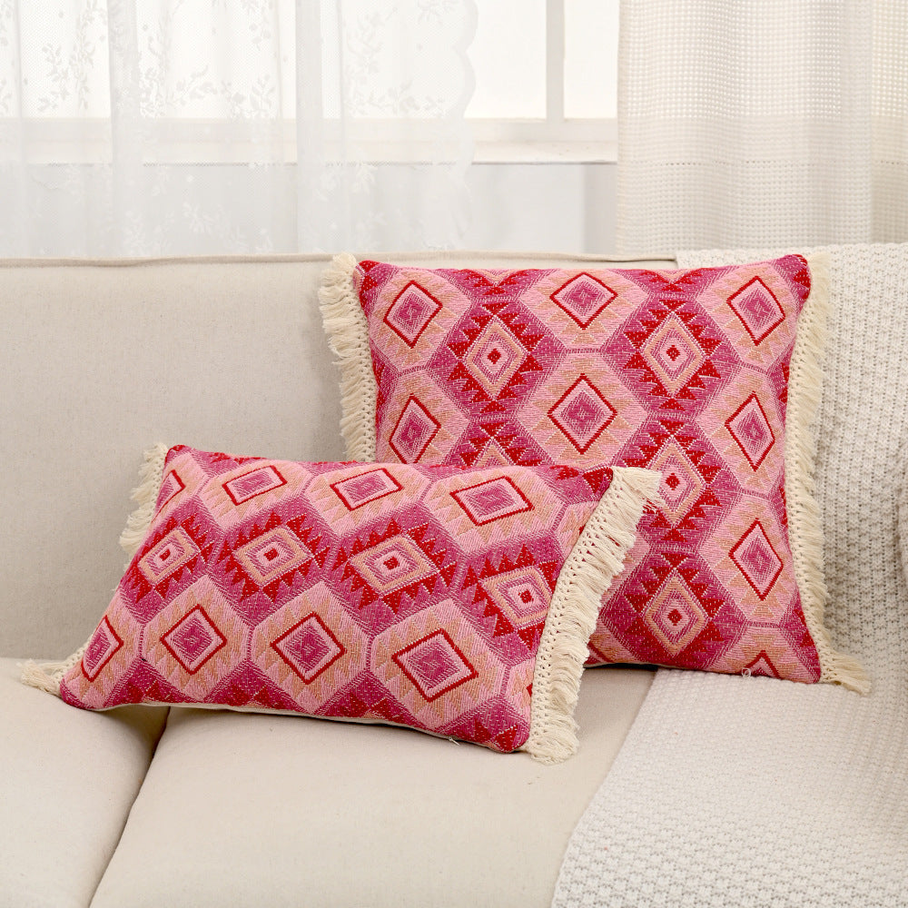 Rose Red Jacquard Girly Style Pillow Sofa Living Room Nordic Ins Cream Style Throw Pillowcase