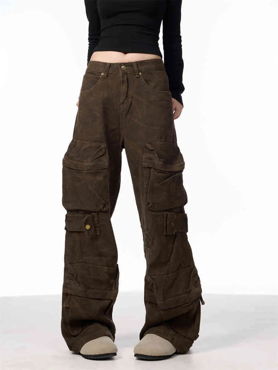 Camouflage Cargo Pants Women's Loose Wide Leg Jeans Nipaaj