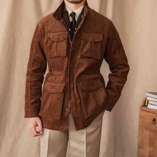 Autumn And Winter Corduroy Safari Jacket Jacket Windproof Stand Collar Casual