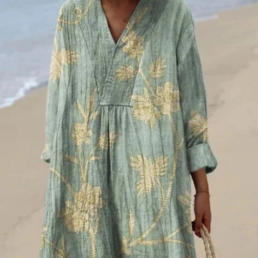 Casual Floral 3D Printed Sleeve Shirt Dress