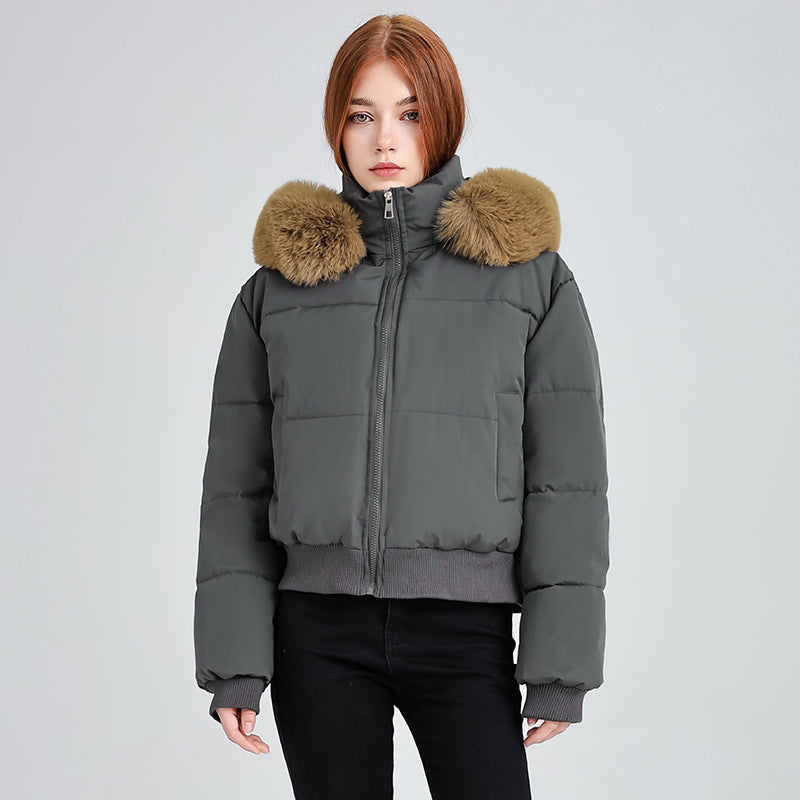 Design Sense Hooded Fur Collar Cotton Coat Women's Winter New Short Cotton Coat Bread Coat Jacket