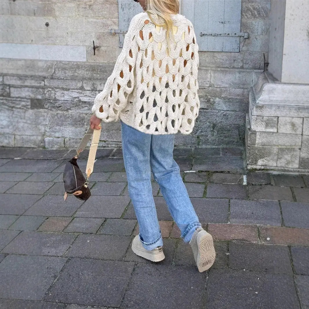 Women's Casual Leisure Vacation Beach Long Sleeve Sweater Pullover Nipaaj