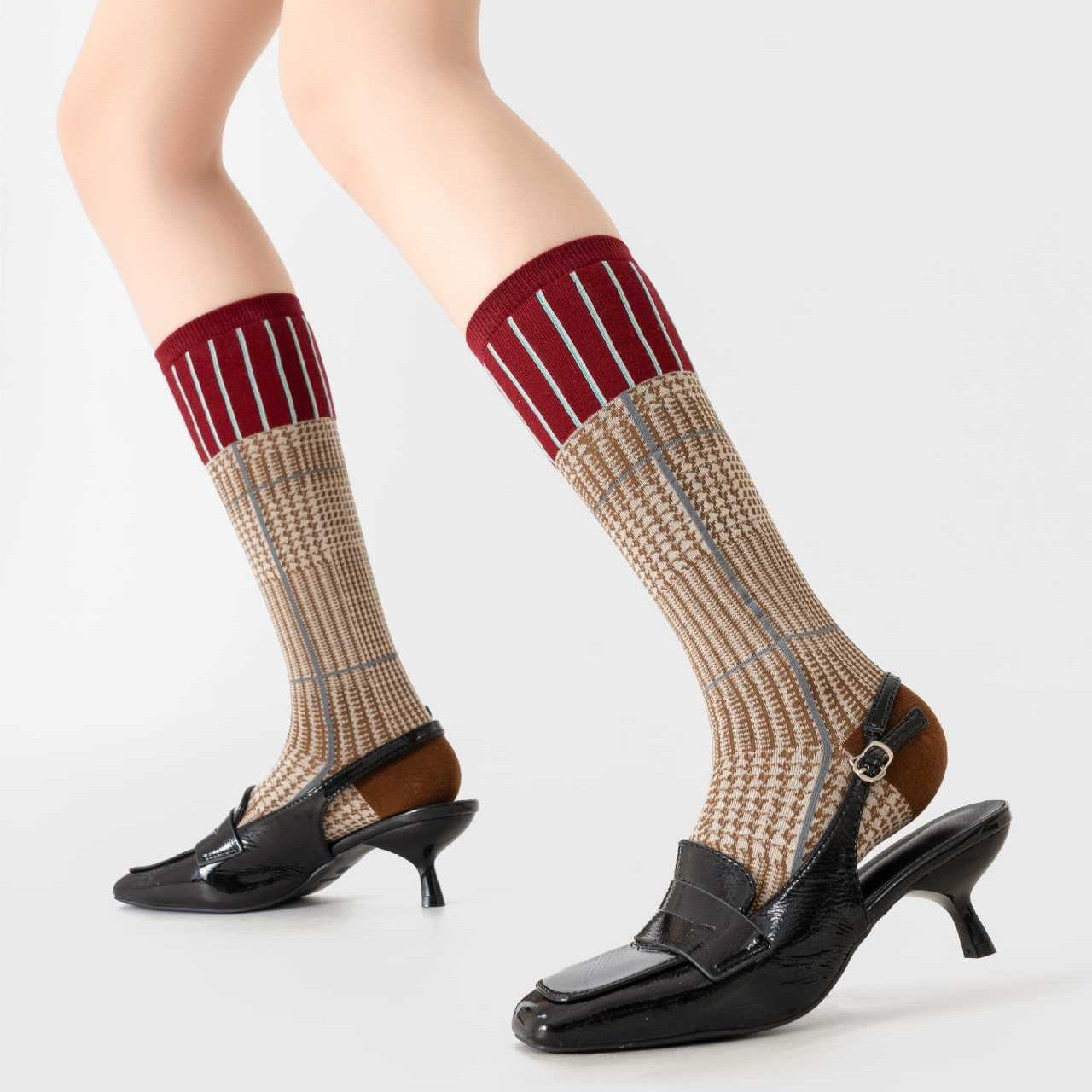 Retro And Personalized Women's Color Blocked Calf Socks