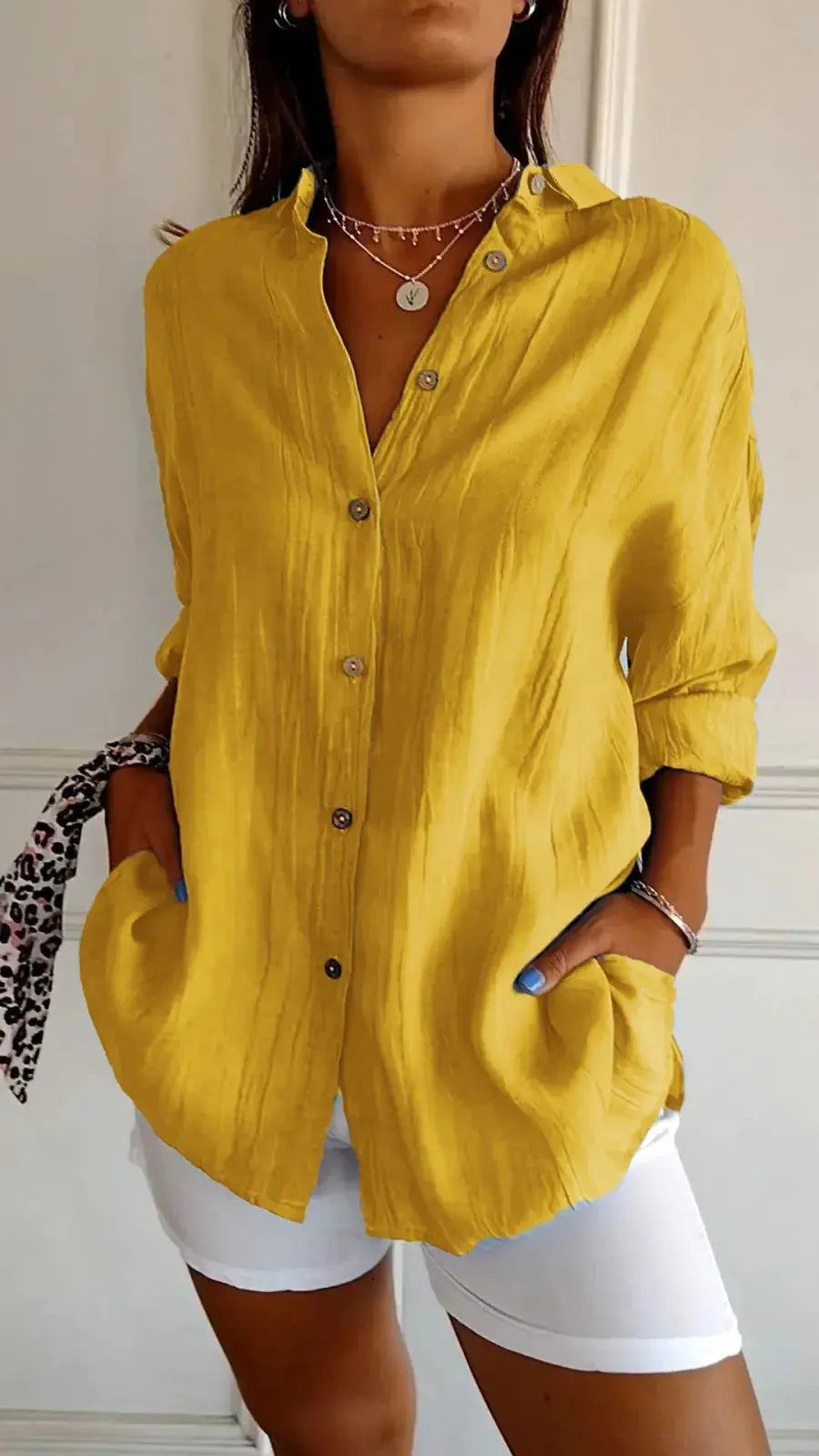 Lapel Long Sleeve Shirt Women's Single-breasted Pleated Shirt null