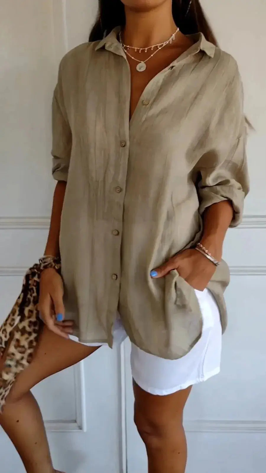Lapel Long Sleeve Shirt Women's Single-breasted Pleated Shirt null
