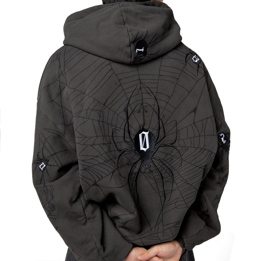 Loose Spider Web Printed Spider Letter Embroidery Hip Hop Style Autumn And Winter Hooded Sweater