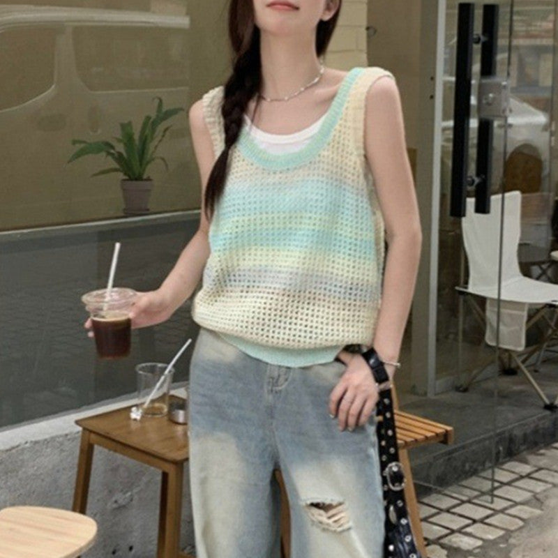 Gradient Mid-length Sleeveless Split Vest Slim Fit Vest Dress