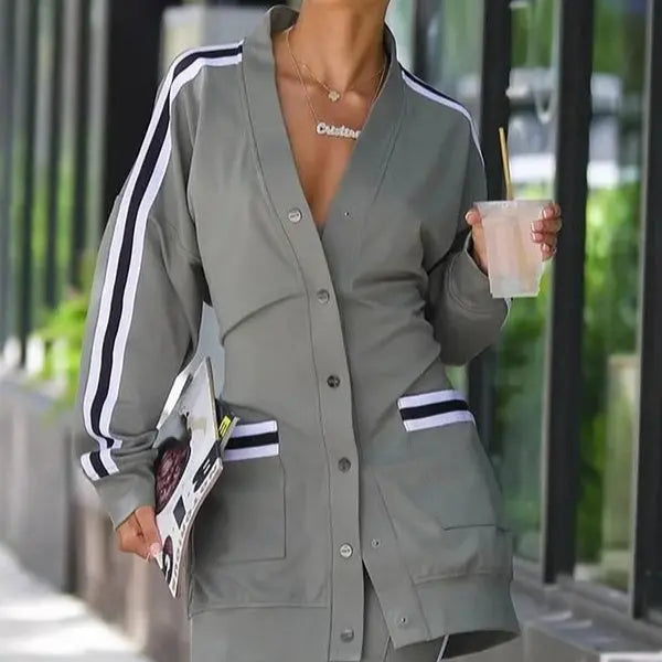 Grey Women's Long Sleeved Raglan Sleeve Color Blocked Casual Jacket null