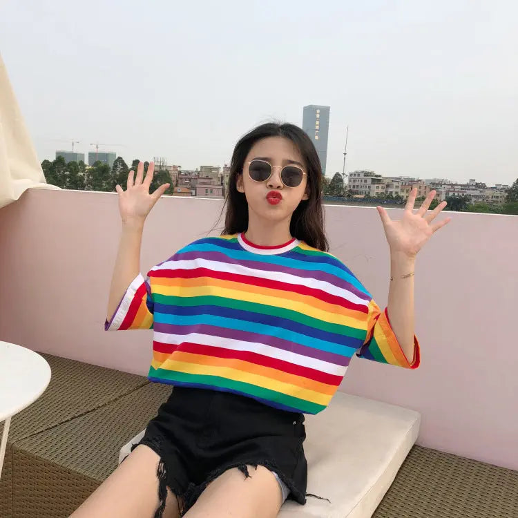 Rainbow striped T-shirt women null