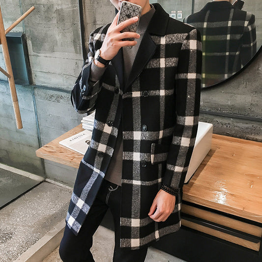 Plaid coat men's mid-length