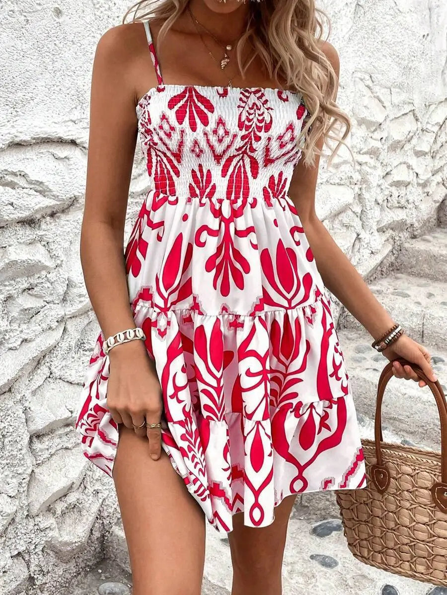 Women's Fashion Plant Print Gathered Cami Dress null