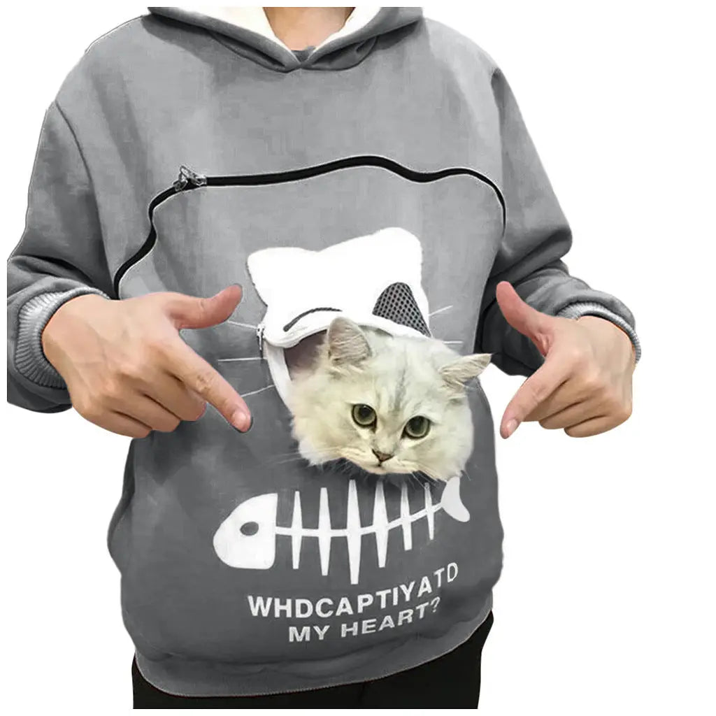 Women Hoodie Sweatshirt With Cat Pet Pocket Design Long Sleeve Sweater Cat Outfit Nipaaj