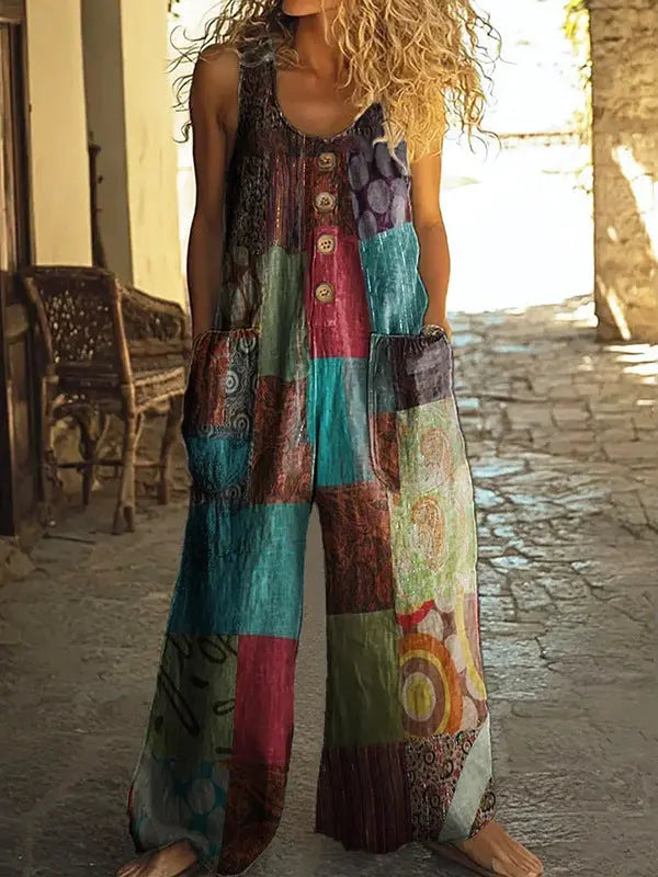 3D Digital Printing Women's Vest With Pocket Floral Jumpsuit Nipaaj