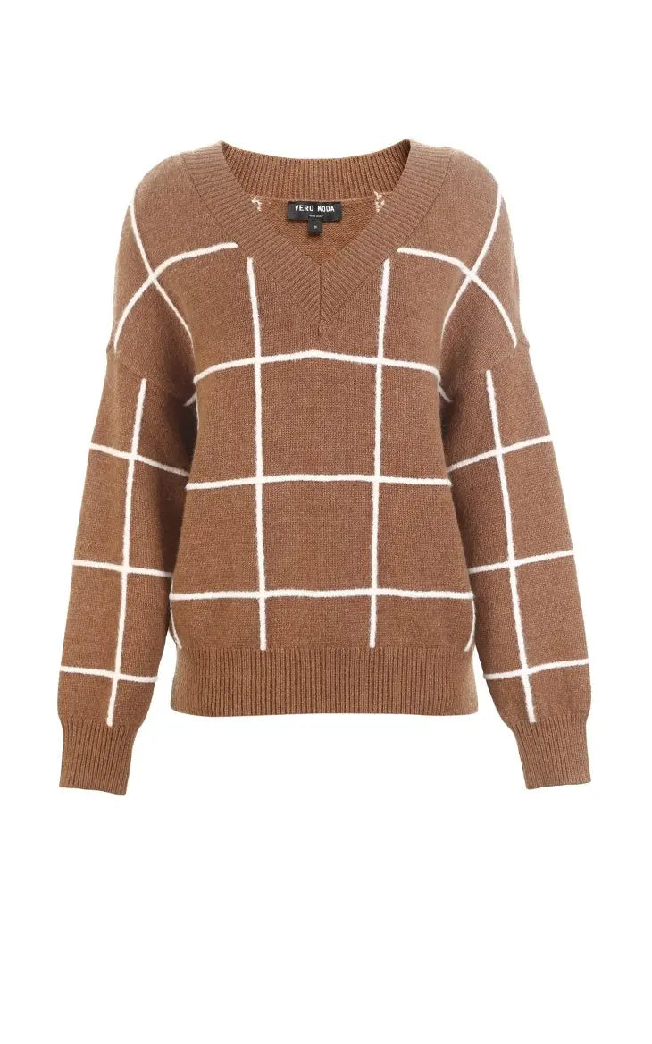 Spring new pattern check V-neck short sweater women Nipaaj