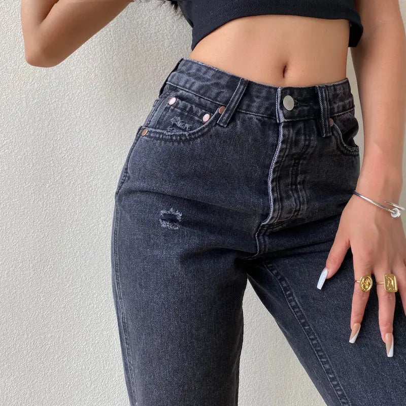 High Waist And Thin Straight Tube Slim Hole Jeans Women's Trousers Nipaaj