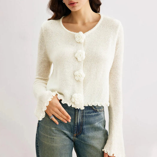 Three-dimensional Flower Slim Fit Stringy Selvedge Knitwear Nipaaj