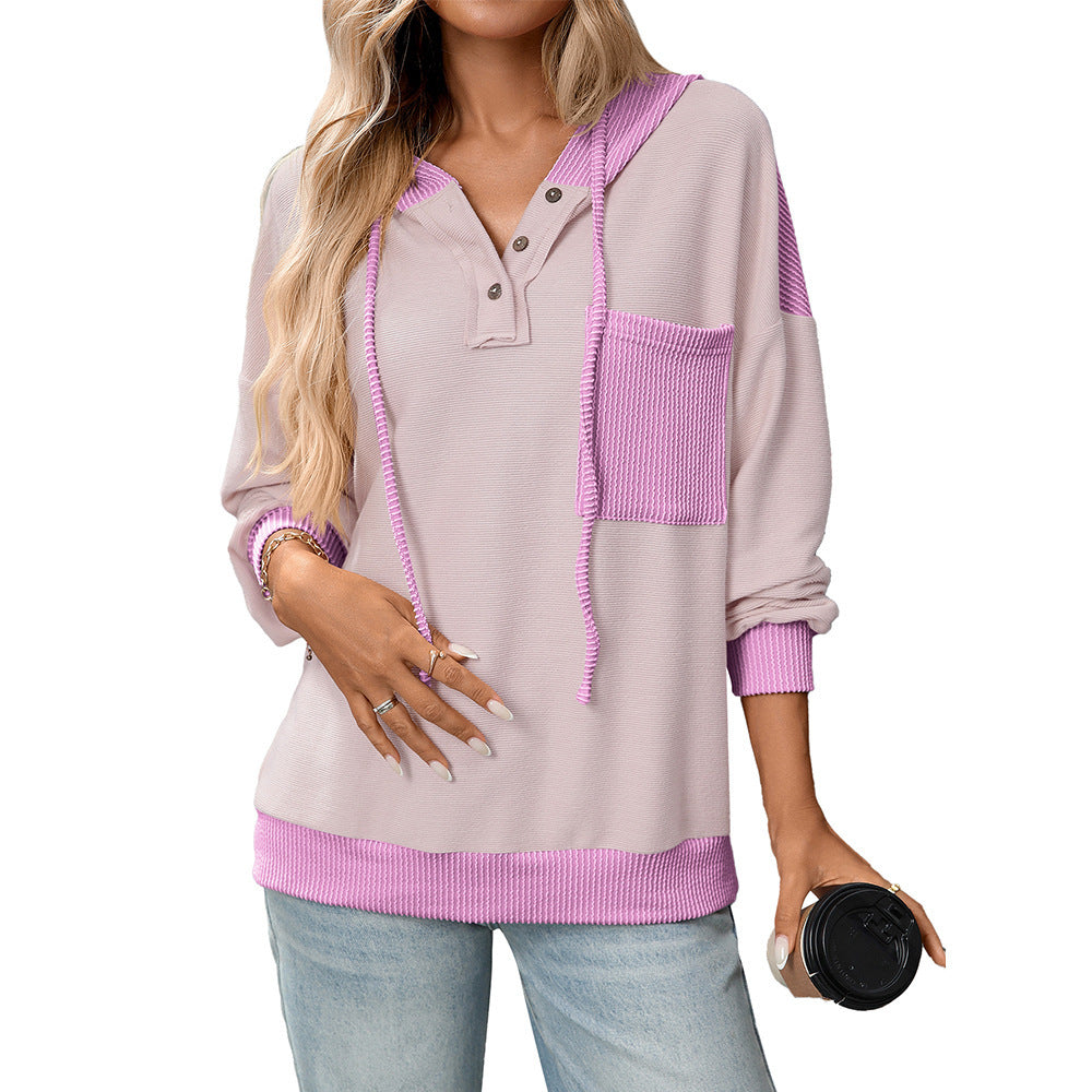 Women's Contrast Color Twist Strip Hooded Sweater null