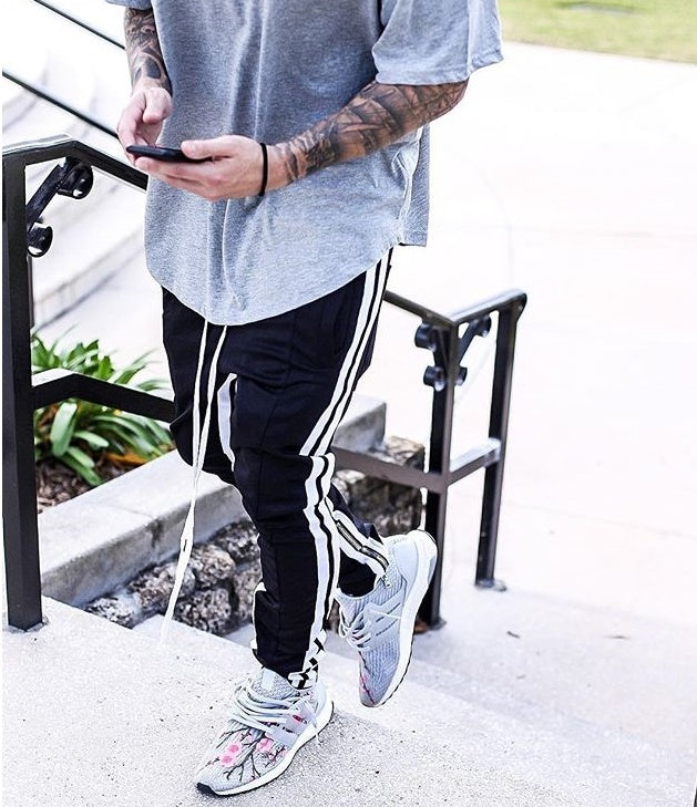 Two Bars Side White Side Retro Street Casual High Street Small Feet Cut Pants