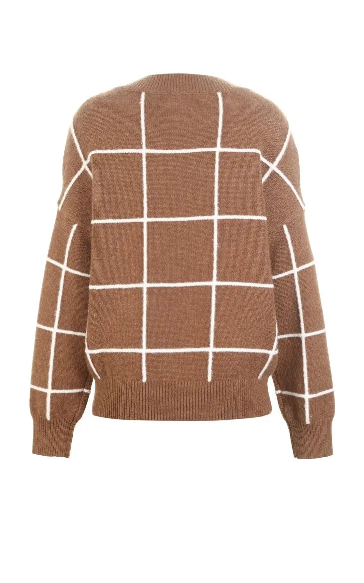 Spring new pattern check V-neck short sweater women Nipaaj