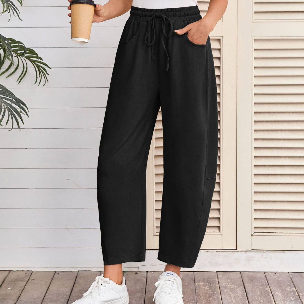 Fashion Loose Sports Drawstring Pocket Cropped Sweatpants