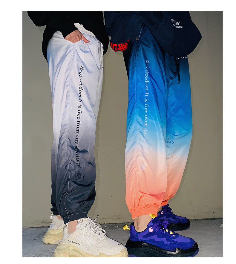 Gradient beam pants national tide men and women lovers ins street hip hop pants