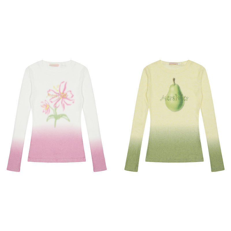 Gradient Flower Long-sleeved T-shirt For Women