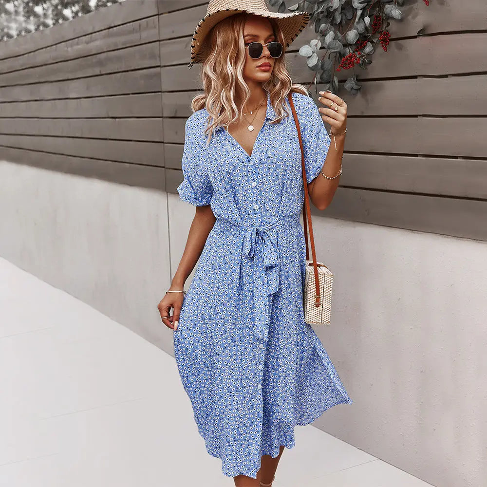 Women's Printed Dress Amazon Casual Holiday Style Sexy Big Swing Skirt null