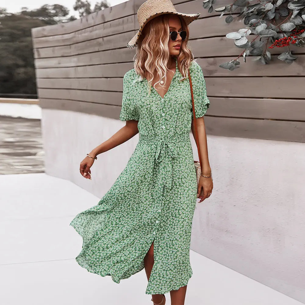 Women's Printed Dress Amazon Casual Holiday Style Sexy Big Swing Skirt null