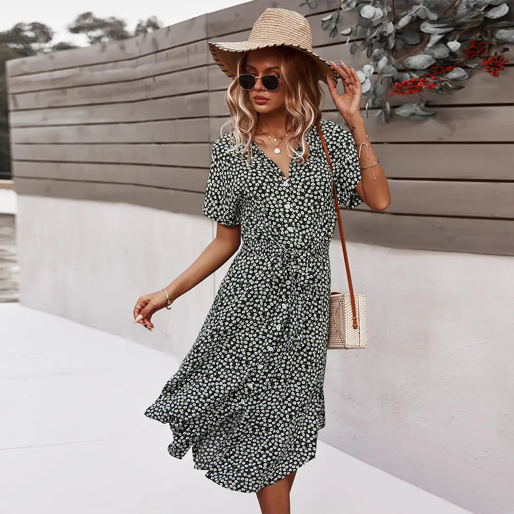 Women's Printed Dress Amazon Casual Holiday Style Sexy Big Swing Skirt null