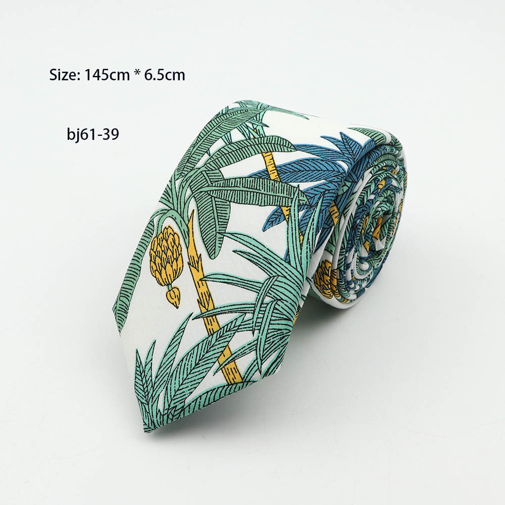 Korean Casual Men'S 7Cm Printed Tie, Pineapple Flower Tie, Cross-Border Source Manufacturer Wholesale