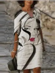 Printed Loose Floral Retro Round Neck Dress null