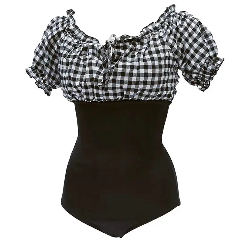 Body Swimsuit Women Feel Japanese And Korean Open Back Short Sleeve Swimming Suit High Waist Hot Spring Bathing Suit Women null