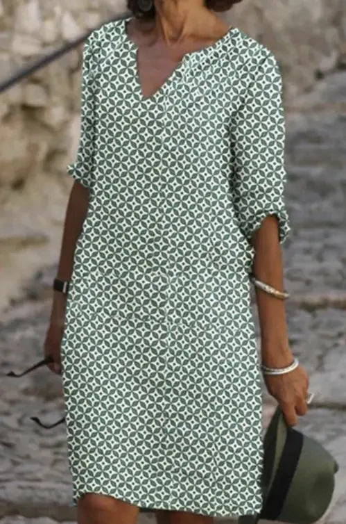 Printed Loose Floral Retro Round Neck Dress null
