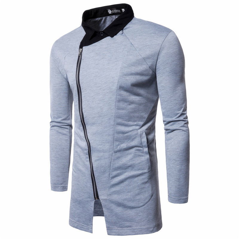 Men's Fake Two Piece Casual Diagonal Zipper Color Matching Knitted Long Sleeved Jacket