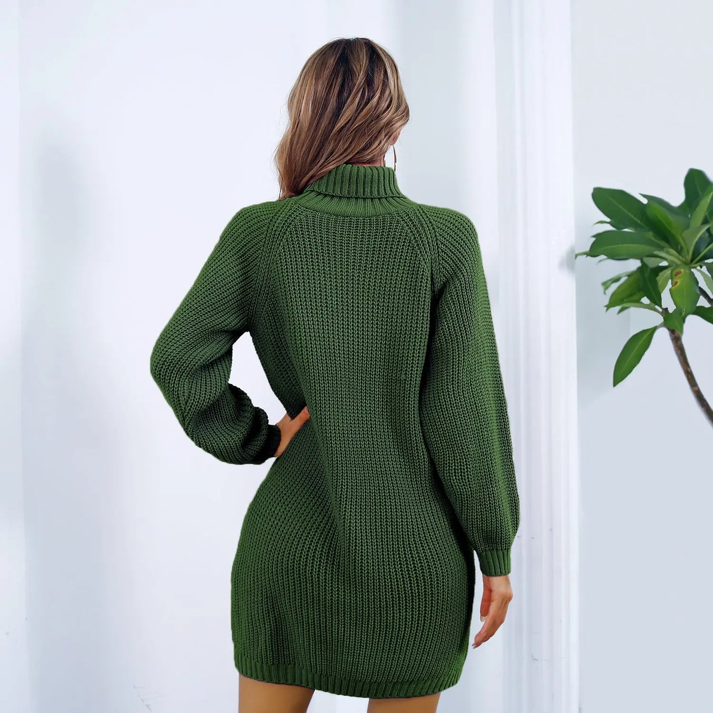 Winter Turtleneck Long Sweater Dress With Button Design Leisure Clinch Long Sleeve Base Sweater Women Nipaaj