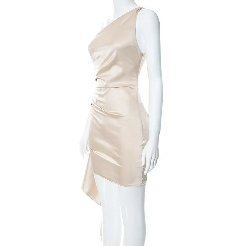 One-shoulder Sleeveless Mini Dress Sexy Slim Backless Skirt Party Wedding Dresses Womens Clothing null