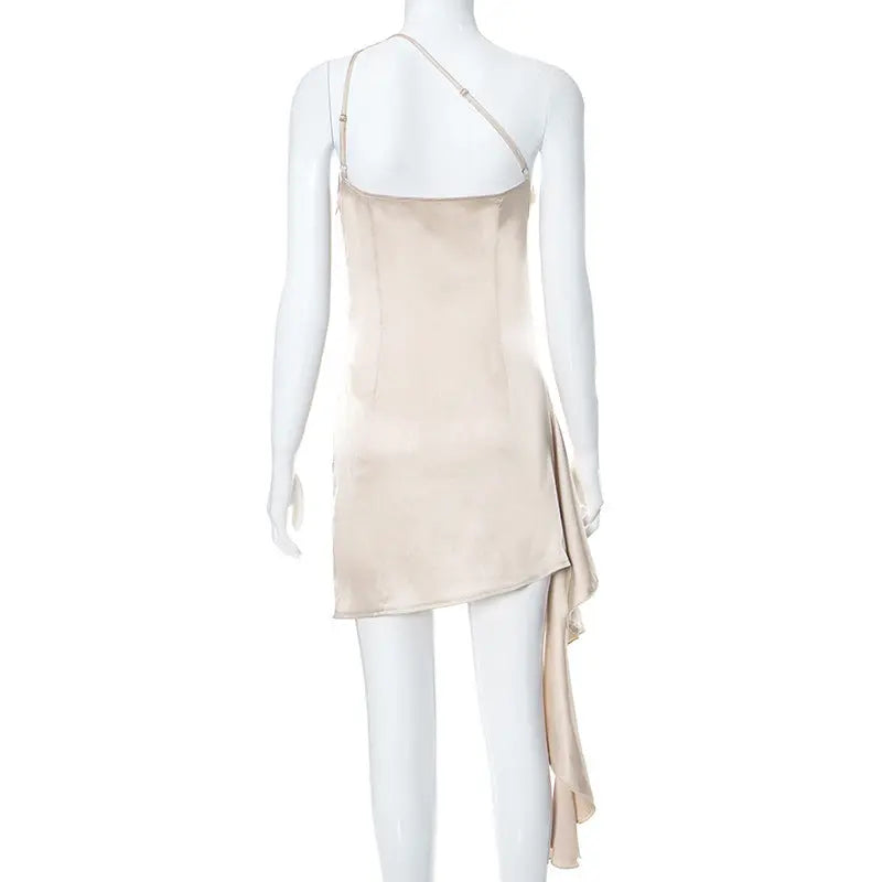One-shoulder Sleeveless Mini Dress Sexy Slim Backless Skirt Party Wedding Dresses Womens Clothing null