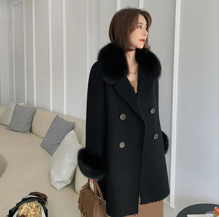 Double Sided Wool Coat Women's Medium Long Coat null