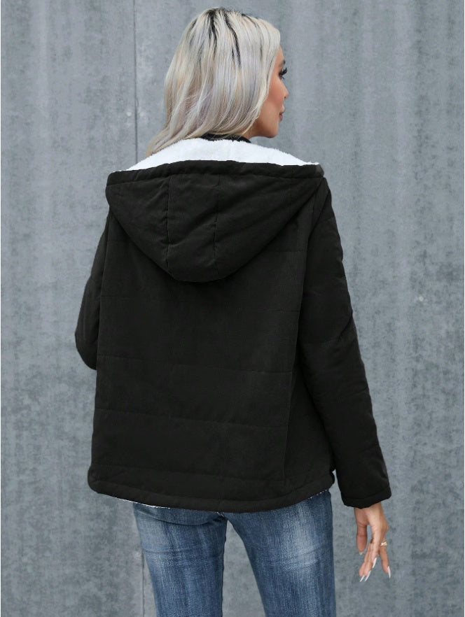 Women's Plain Zipper Front Hooded Fleece Casual Padded Padded Coat null