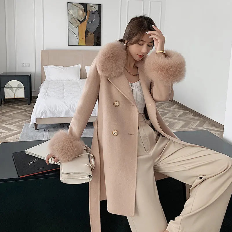 Double Sided Wool Coat Women's Medium Long Coat null