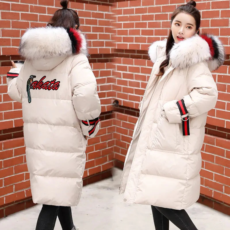 Large fur collar mid-length down jacket null