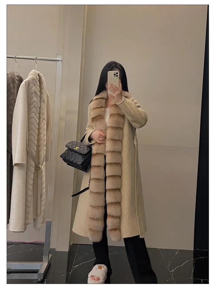 Alpaca Fleecefiber Coat Detachable Fox Fur Collar null